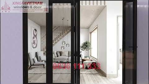 Cửa đi mở xếp gấp 4 cánh nhôm Xingfa Quảng Đông tem đỏ màu đen tuyền