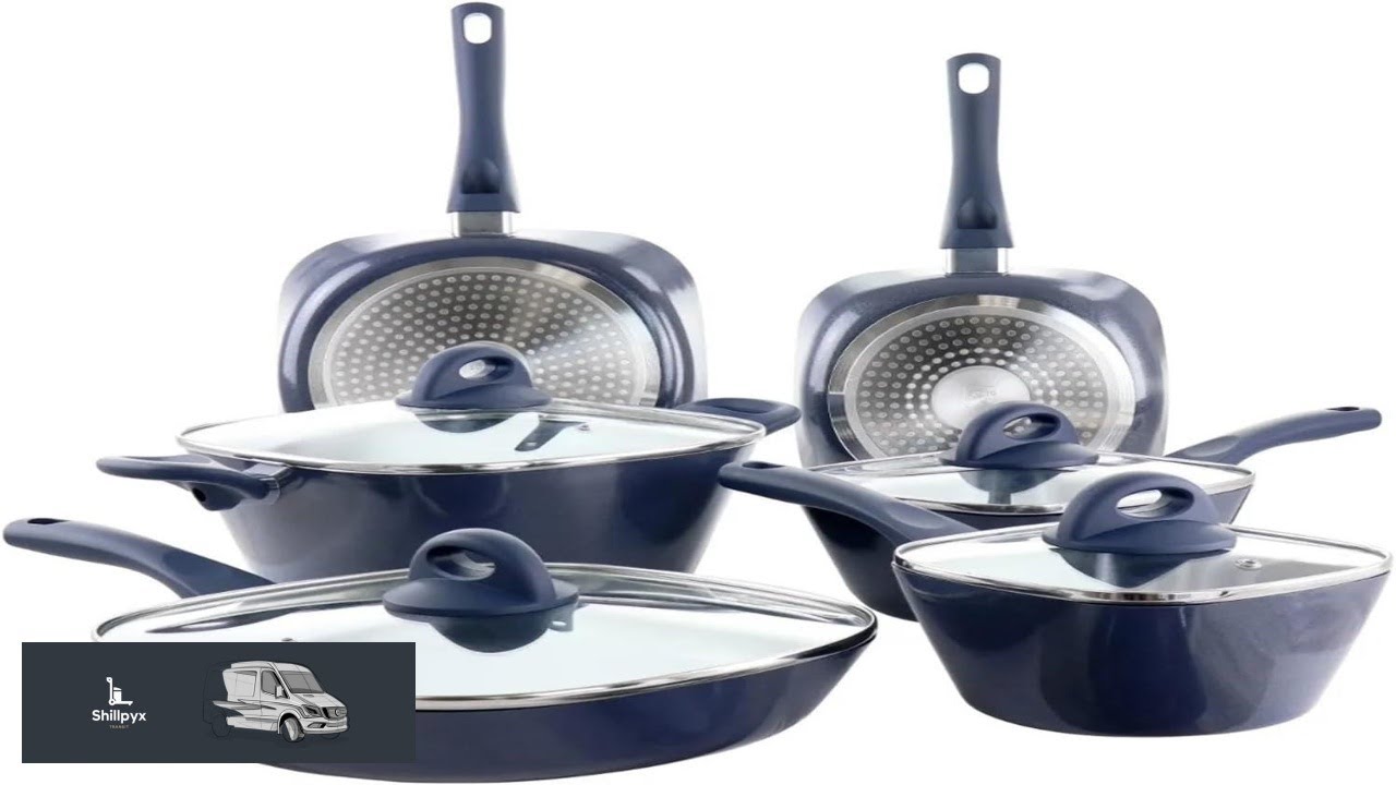 10 Piece Ceramic Nonstick Aluminum Cookware Set in pots and pans set