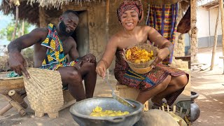 Frying PLANTAIN CHIPS for the children in the Village || African Village Life