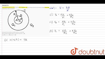Two concentric spherical shells of radius `R_(1)` and `R_(2) (R_(2) gt R_(1))` are having uniformly