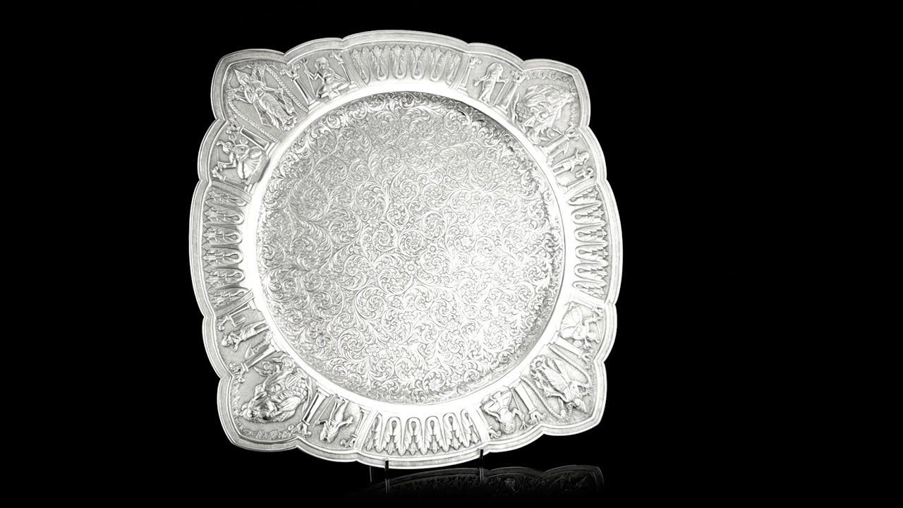 ANTIQUE 19thC INDIAN SOLID SILVER TRAY COOKE & KELVEY, CALCUTTA c 1880