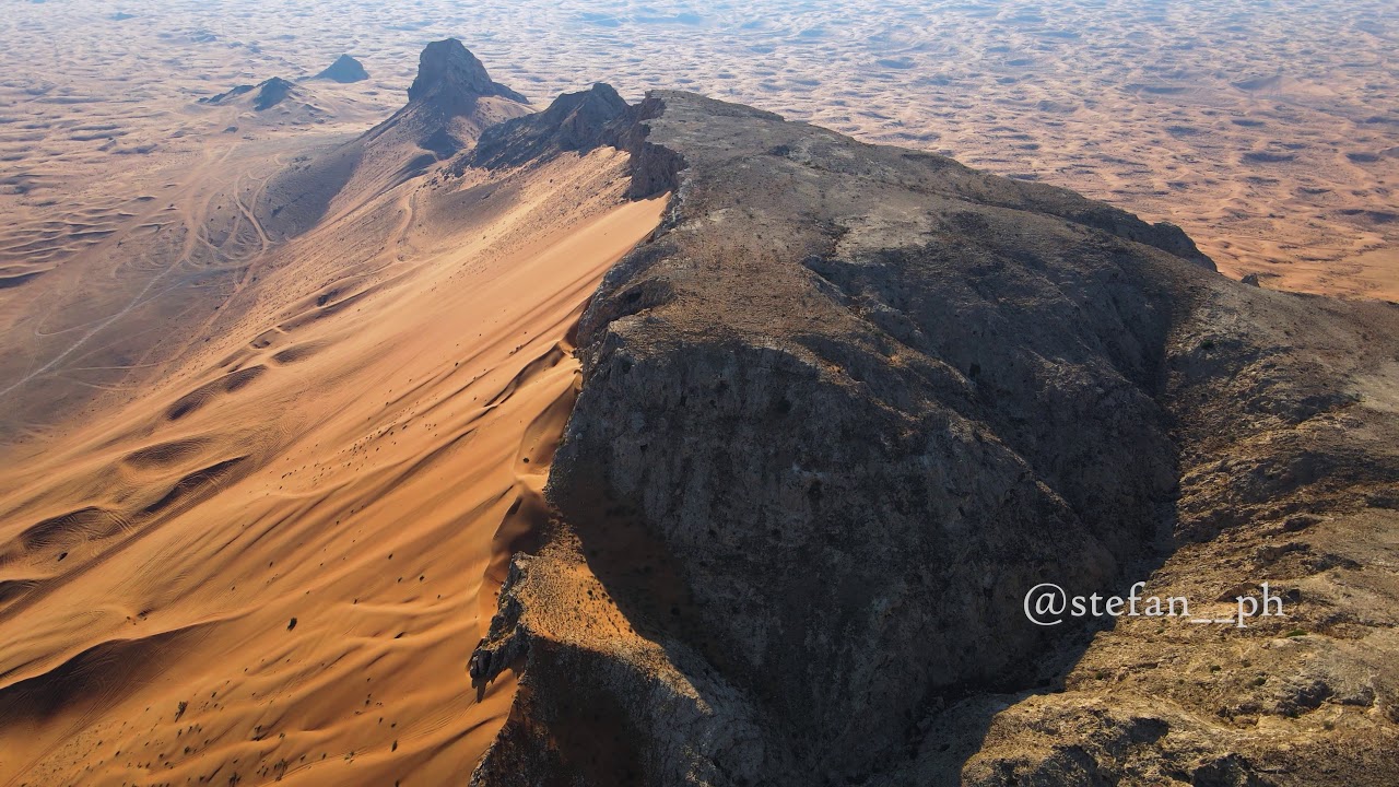 Fossil Rock in Sharjah emirate of UAE - Cinematic drone video