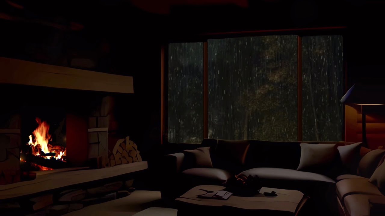 Cozy Cabin Ambience with Gentle Night Rain Rain & Fireplace Sounds for ...