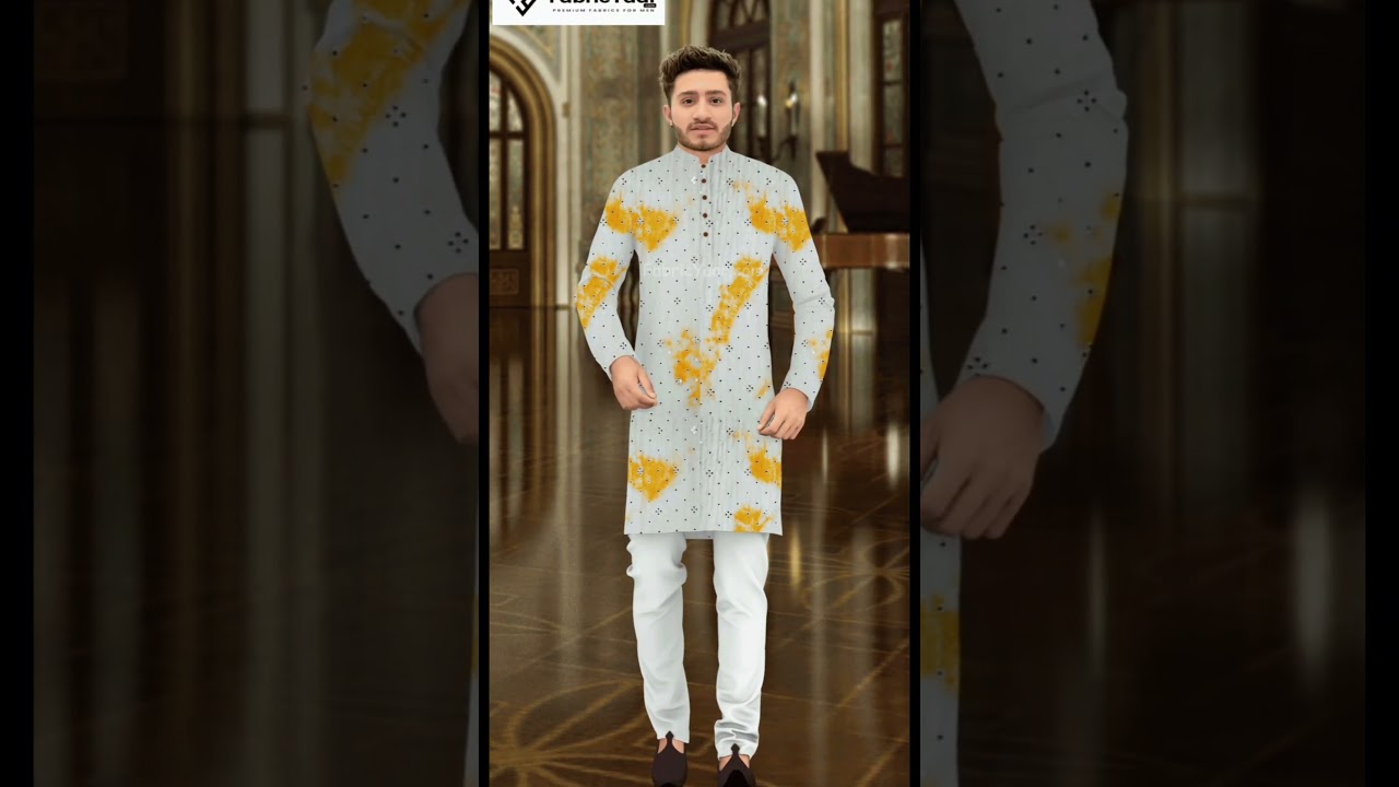 Georgette Tie-Die Mirror Work Orange Kurta Fabric | FabricYaar