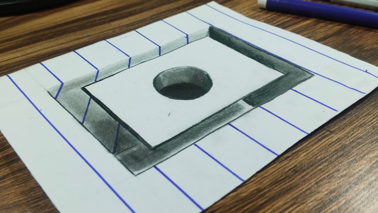 3D HOLE DRAWING ON PAPER FOR BEGINNERS