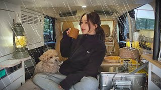 Solo cozy car camping in the rain | Grilled shrimp and chicken soup Drinking makgeolli