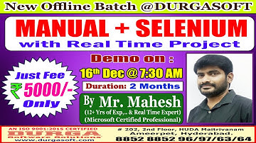 MANUAL + SELENIUM Offline Training @ DURGASOFT