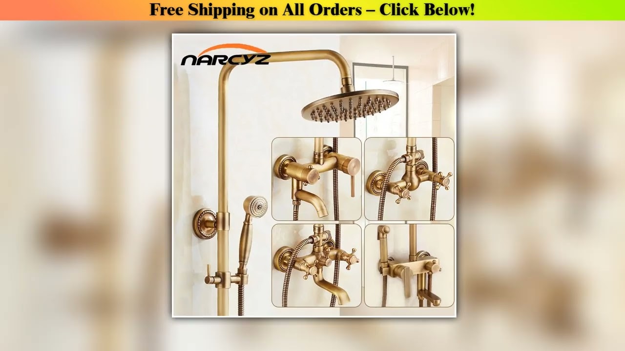 Brass Shower head Set Bathroom Rain booster Shower head Antique Hot and Cold water Faucet Mixing