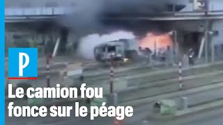 Oise : un camion fou finit sa course en feu au péage de Chamant