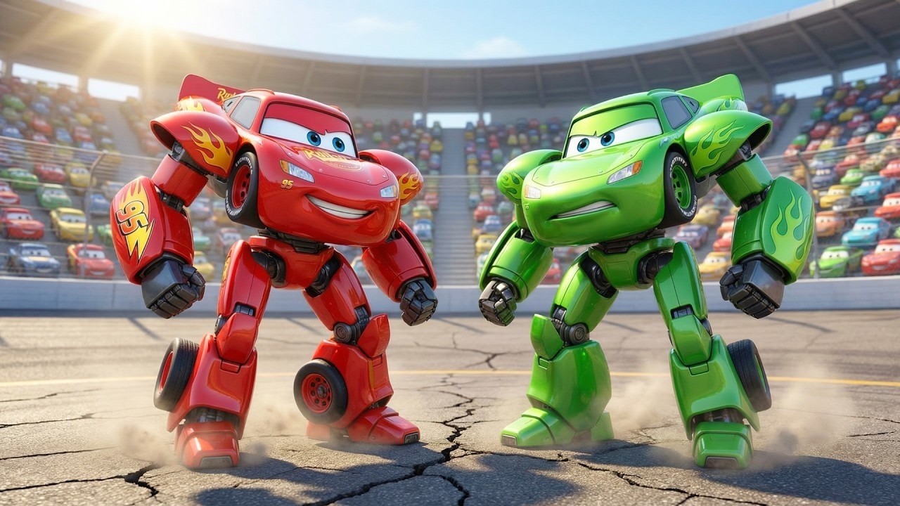 Mech McQueen vs His Green Clone — Endless Battle Begins! 🔥🤖🏁