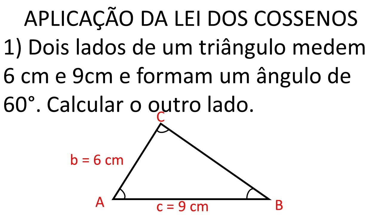 Dois lados de um triângulo medem 6 cm e 9cm e formam um ângulo de 60 ...