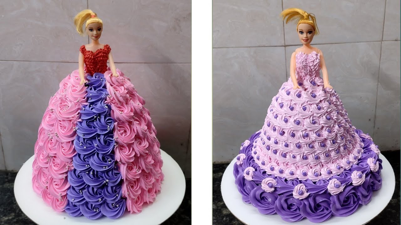 Barbie Doll Cake Design Pink and Purple colour|Doll Cake Recipe|Barbie Doll Birthday Cake For Girl 