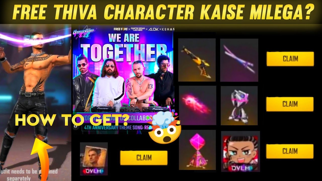 How To Get Free Thiva Character | Kaise Milega? 4th Anniversary All Rewards | Reunion Song Free Fire
