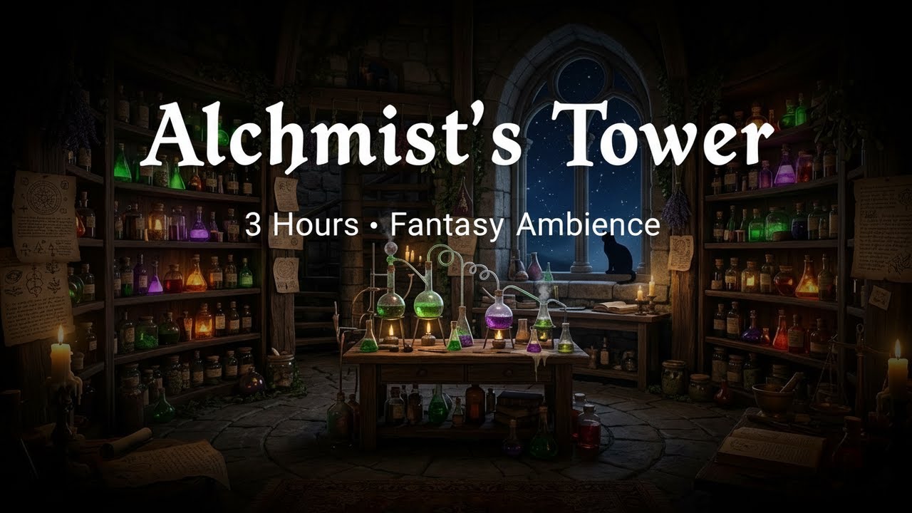 🧪 Alchemist's Tower | 3 Hours Fantasy Ambience | Bubbling Potions, Candlelight & Medieval Music