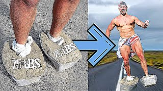 Running 1 Mile in CONCRETE SHOES Challenge *WORLD FIRST* | Bodybuilder VS Extreme Cardio Test