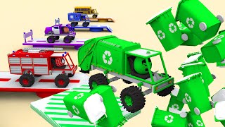 Funny Slopes Giant Monster Trucks - Colors for Children with Monster Trucks Monster Town Vehicles