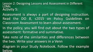 Module 3A Lesson 2 | Learning Task in Distance Learning | Assessment Methods |