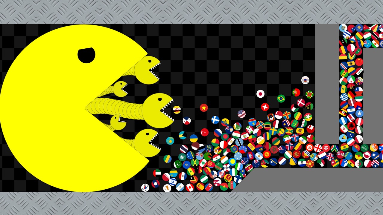 Escape From The Mutant Pac Man #2 - Countries Marble Race in Algodoo