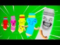 Funny drawing pencils yellow blue pink red  gray  d billions kids songs