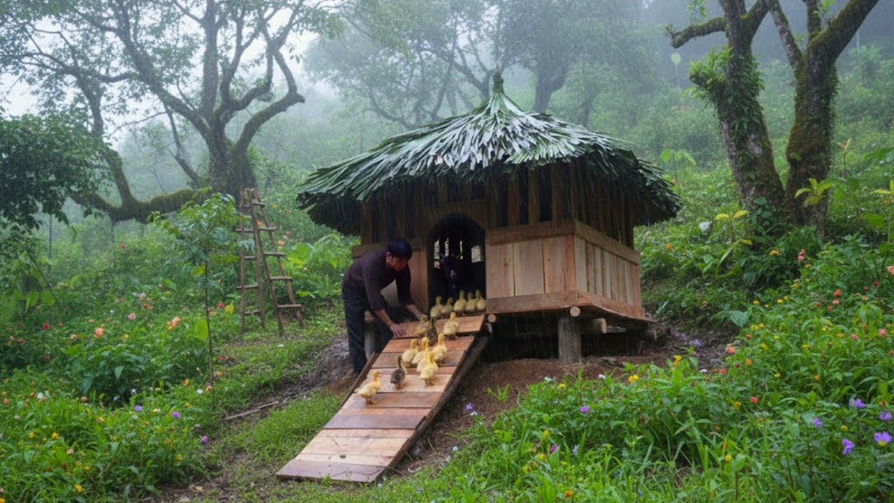 Building a Wooden House for Ducklings | Expanding the Bushcraft Farm in ...