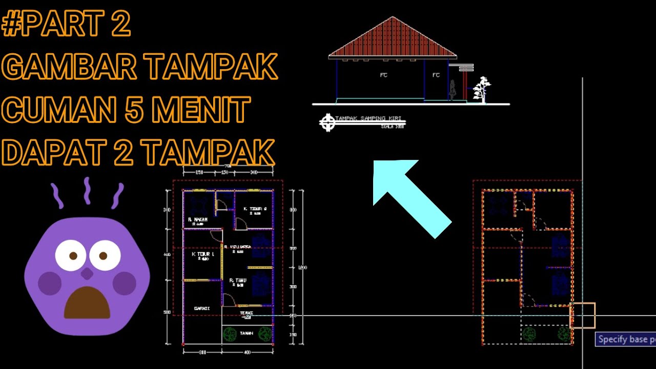 cara gambar tampak rumah  sederhana  7  x  12  pada autocad 