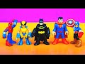 Imaginext Playskool Batman, Spider-man, Wolverine, Superman, Captain America train  for battle