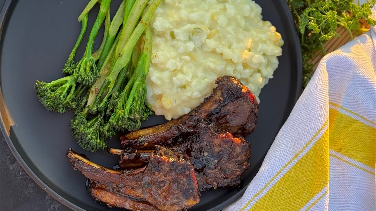 Lamb chops| Creamy samp| stemmed broccoli 