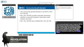 IRS Webinar: Overview of Requirements for Charitable Hospitals Under ACA Section 501(r)