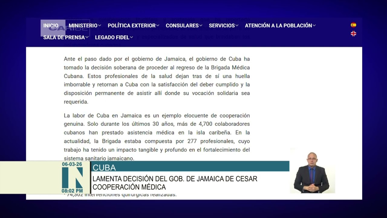 Lamenta Cuba la decisión de Jamaica de cesar la cooperación en materia de salud