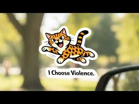 I Choose Violence Cat sticker Kiss-Cut Vinyl Decal | Funny Leopard Cat Sticker