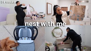 Nest with me 👼🏼💕🕊 organizing the nursery, baby name hint, installing the car seat, Trader Joe's haul