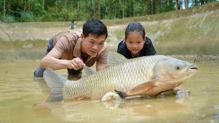 Remove the pond to repair it: Dad, it's so big I'm scared - Let dad catch it for mom to cook