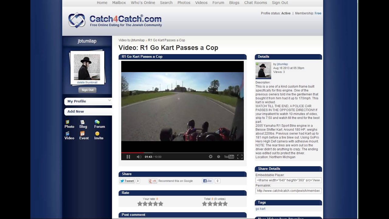 Catch4Catch.com Jewish men - R1 Go Kart Passes a Cop AMAZING DRIVER!!