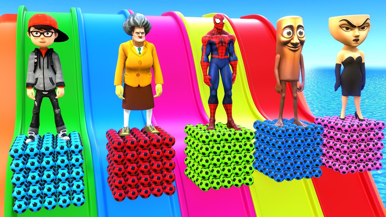 Long Slide Game With Cow Elephant Gorilla Hippopotamus Tiger - 3d Animal Game - Funny 3d Animals