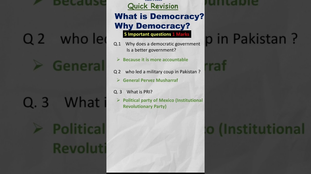 Class 9 Civics Chapter 1: What is Democracy? | Important Questions & Answers #socialscienceclass9