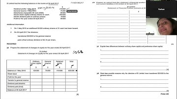Detailed exlanation of Statement of changes of Equity and a past paper Question