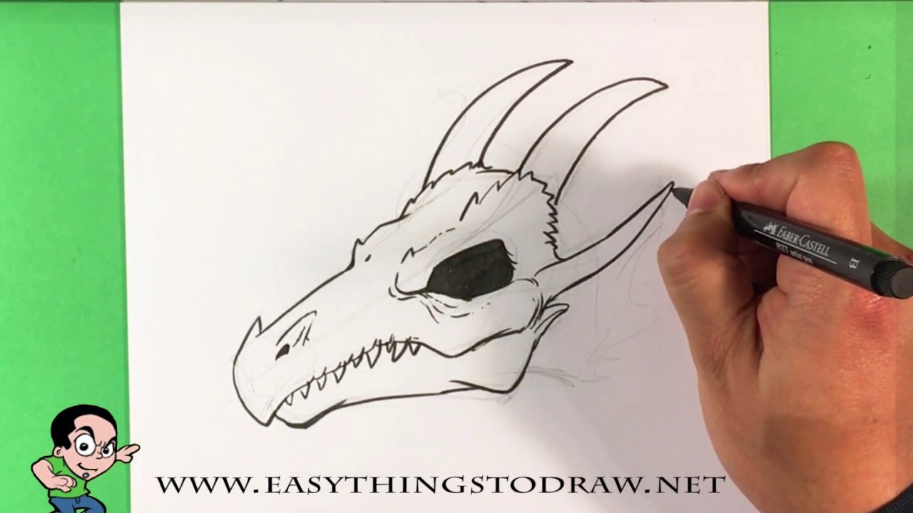 How To Draw A Dragon Skull - Step By Step For Beginners - Easy Drawings - Simple Drawings