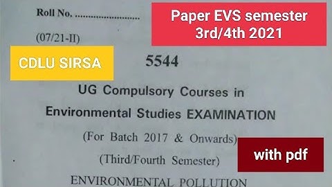 Cdlu | B.com/B.SC EVS (Environmental Studies) Paper | Semester 3rd & 4th 2021