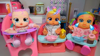 Cry Babies dolls Morning Routine feeding and changing baby doll videos