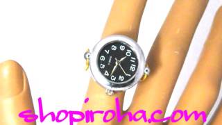 極細チェーンタイプのオシャレな指輪時計銀i色25文字盤黒 shopiroha.comオリジナル方式。メンズでもレディースでも、便利で、オシャレな指時計です。