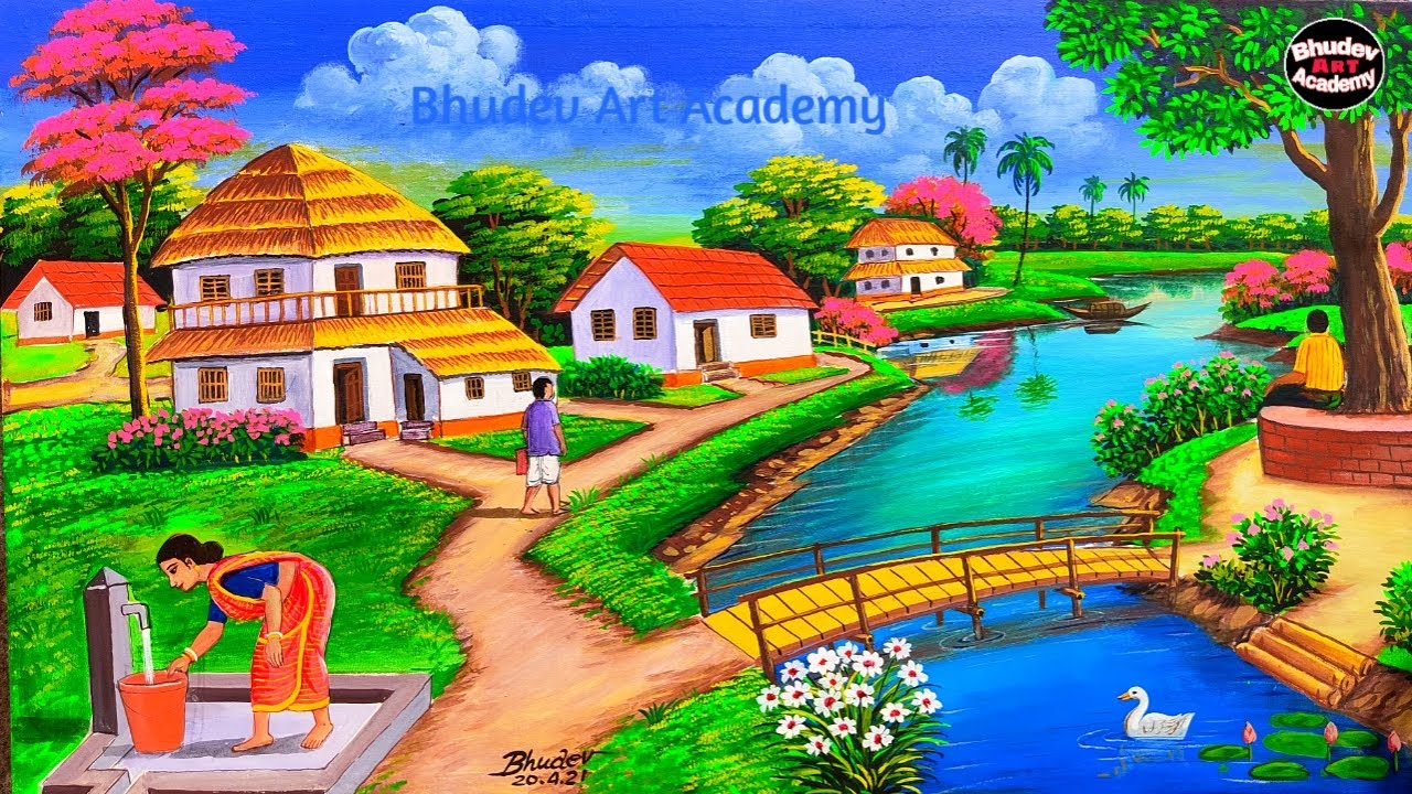 Beautiful Indian Village Scenery Painting Indian Village Scenery