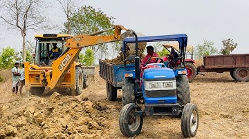 JCB 3DX Loading Mud In Sonalika Mahindra Tractor Trolley Making Farm form Rise farming JCB Tractor