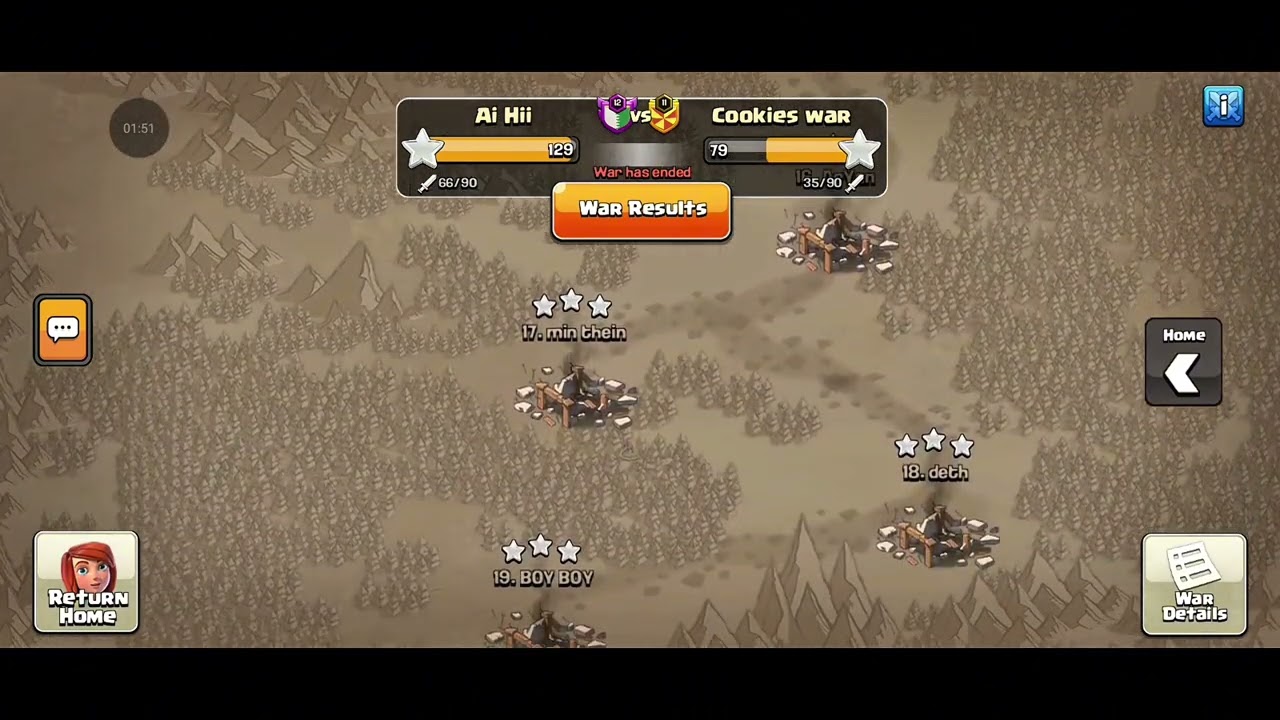 Calns Of Caln war Attak Ai Hii -129. Cookies War -79. Clan 