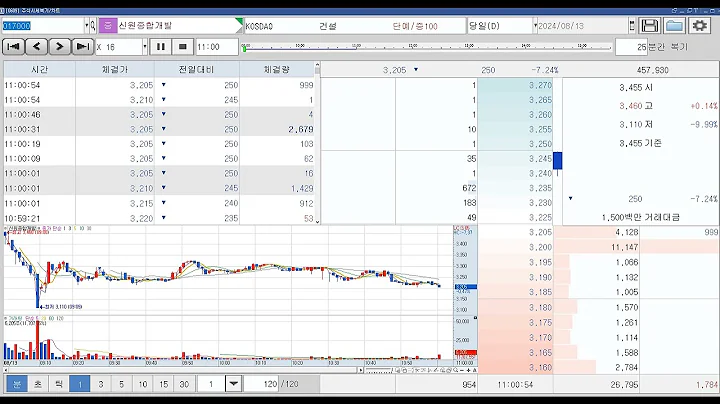 주식 신원종합개발 017000 코스닥 2024.08.13 복기 차트와 호가창