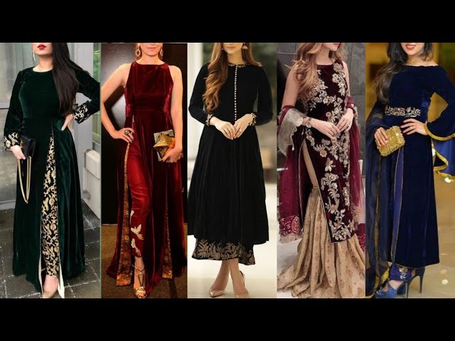Party Wear Velvet Pakistani Styli Kurti Pant Set - Evilato
