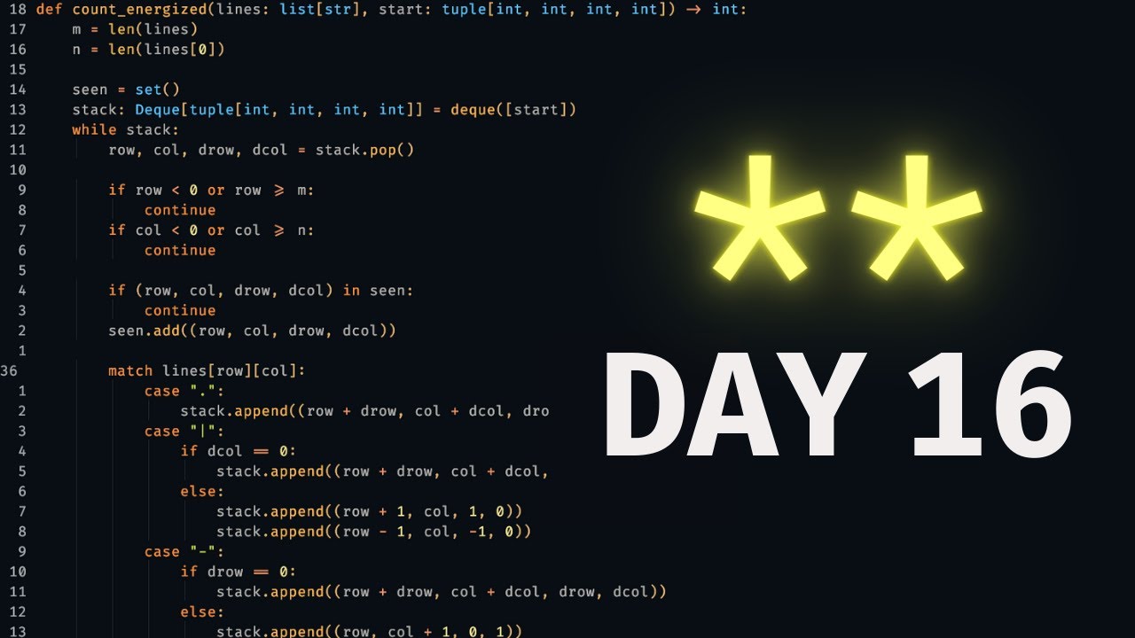 Advent of Code 2023 Day 16 Solution Walkthrough (Python) YouTube