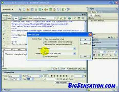 How to Highlight Text in Dreamweaver