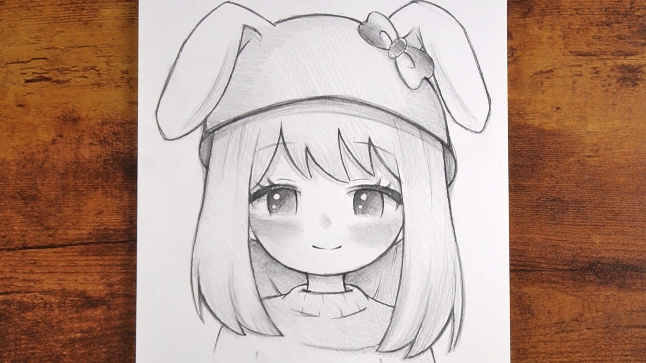 How to Draw Cute Anime Girl with Bunny Hat | Easy Pencil Sketch