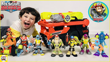 Rescue Heroes Great Missions using Transforming Fire Truck and all characters toys collection