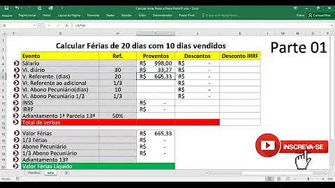 Como é feito o cálculo de férias vendidas?